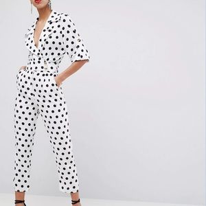 ASOS Soft Tux Jumpsuit in Polka Dot